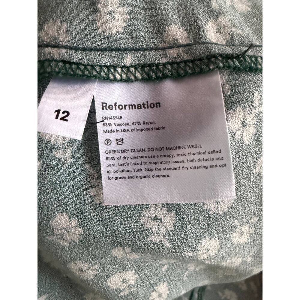 Reformation Lacey Green Floral Midi Dress Sz 12 Puff Sleeve Cottagecore Prairie - Picture 10 of 12